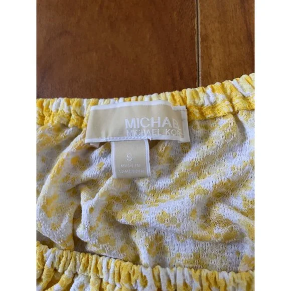 MICHAEL KORS Floral Dolman Puffy Sleeves Rudged Blouse Yellow Daisy Small - Picture 10 of 10